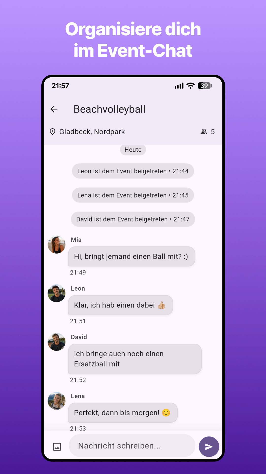 Eventchat für Absprachen vor dem Sportevent