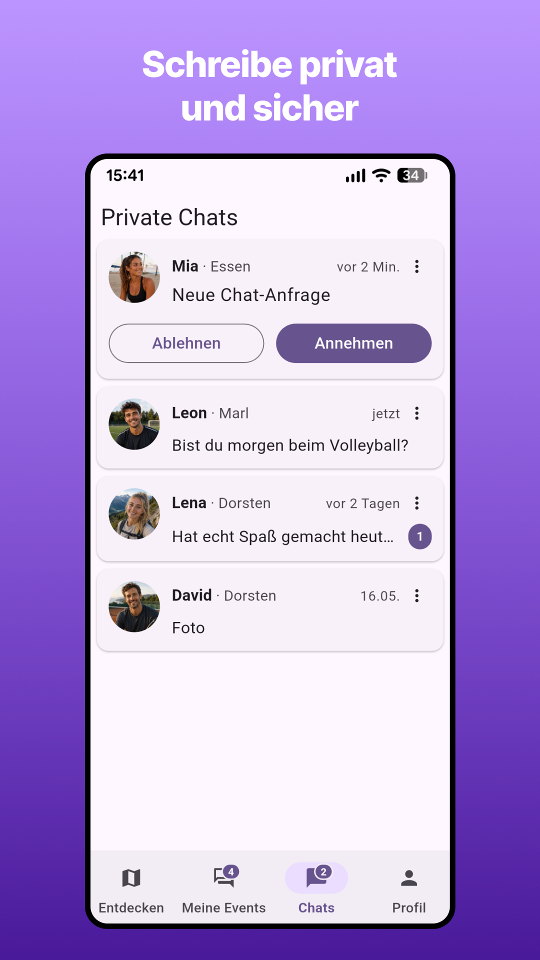Private Chats mit Anfrage annehmen oder ablehnen